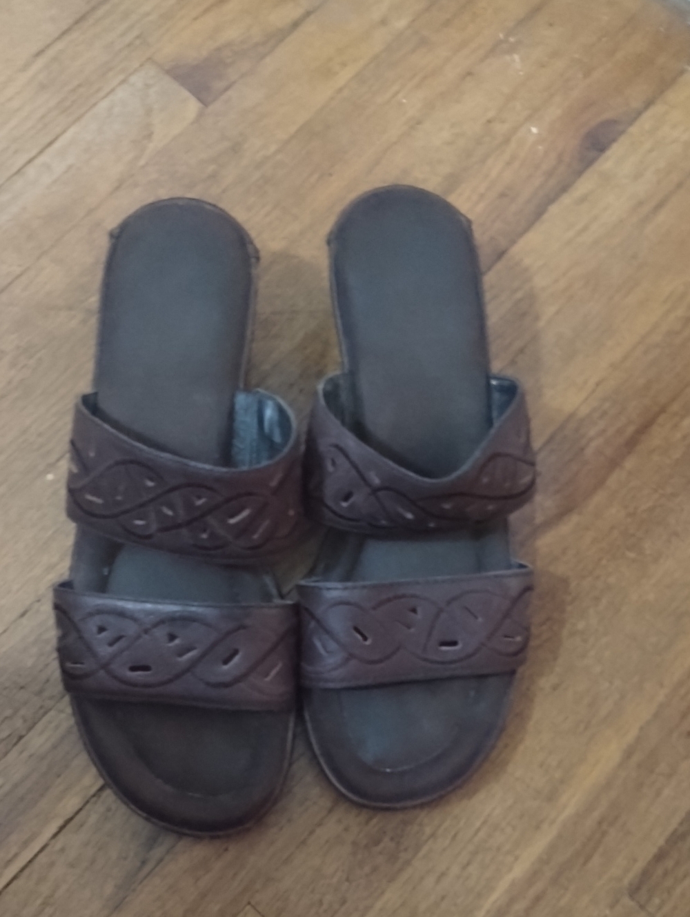 Women's Brown Slide Sandals with Decorative Straps